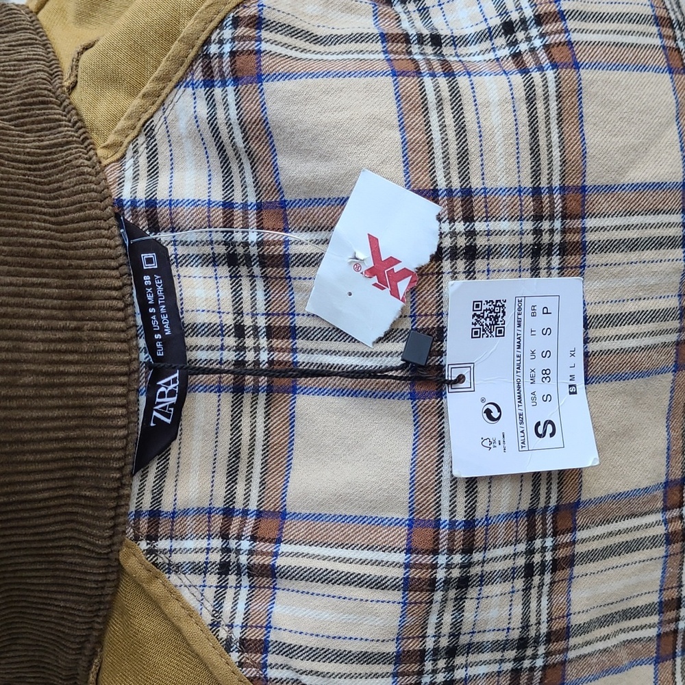 ZARA Tan Brown Solid Waxed Cotton Small Mens Full Zip Jacket Coat NEW - Picture 5 of 8